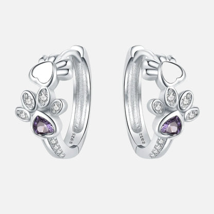 Orecchini Huggie Paw in Argento Sterling 925 – Con Zirconi e Gemma a Cuore
