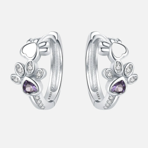 Orecchini Huggie Paw in Argento Sterling 925 – Con Zirconi e Gemma a Cuore