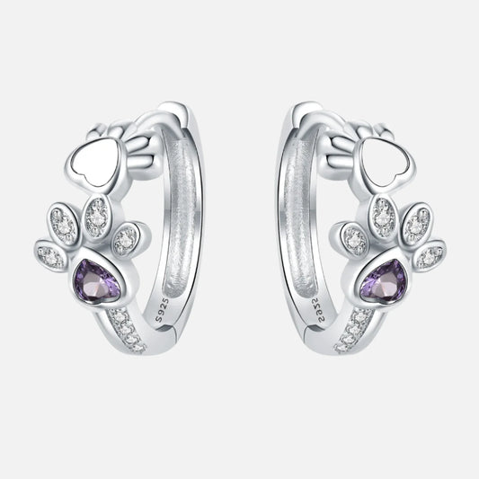 Orecchini Huggie Paw in Argento Sterling 925 – Con Zirconi e Gemma a Cuore