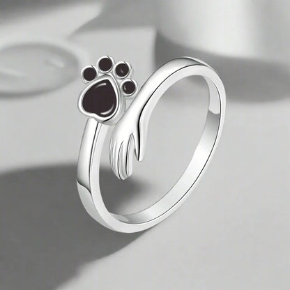 Anello Regolabile in Argento Sterling 925 – Design con Impronta di Mano e Zampa