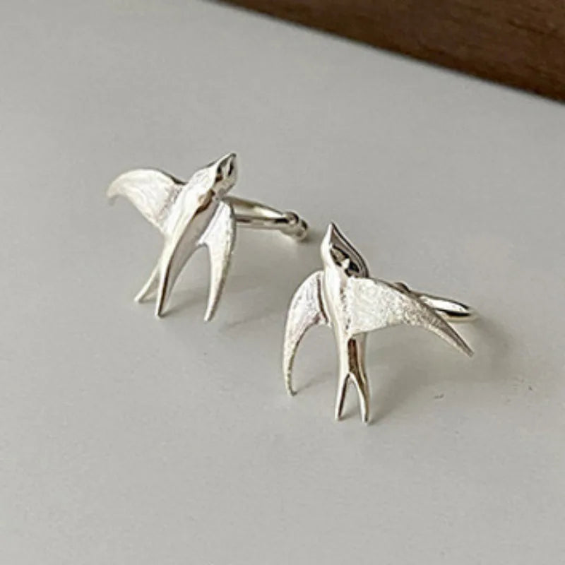 Bellissimi Orecchini Clip-On a Forma di Rondine in Argento