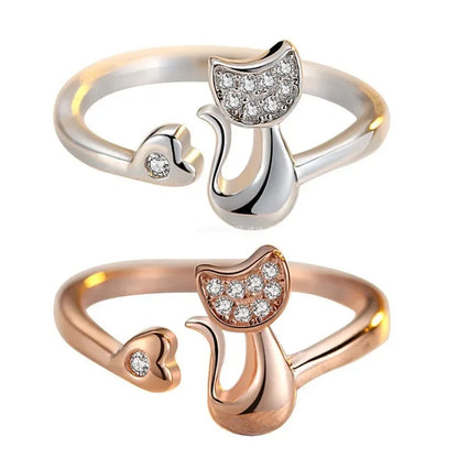Anello Aperto a Forma di Gatto – Zirconia Cubica