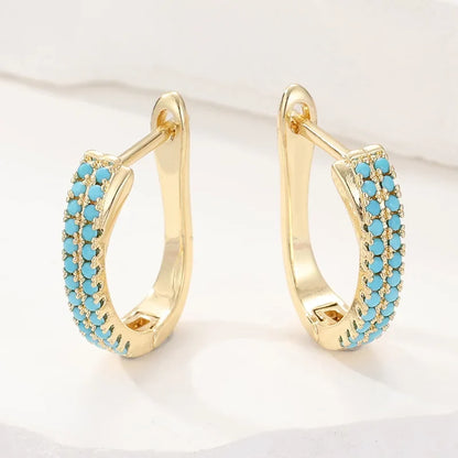 Orecchini Huggie Classici con Pavé Turchese | Dorati