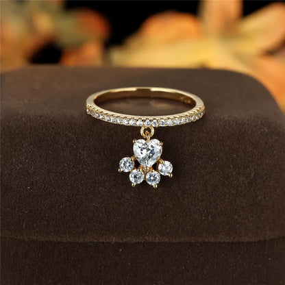 Anello Vintage con Zampa di Gatto e Pietra a Cuore – Tonalità Oro e Argento