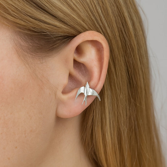 Bellissimi Orecchini Clip-On a Forma di Rondine in Argento