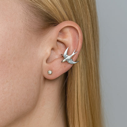 Bellissimi Orecchini Clip-On a Forma di Rondine in Argento