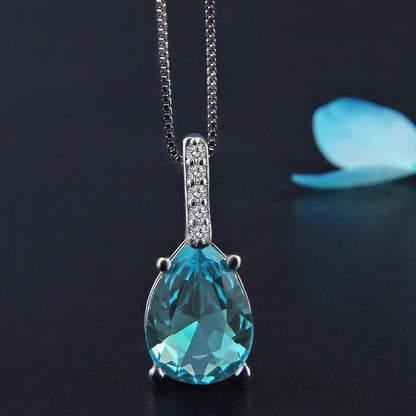 Collana in Argento Sterling con Pendente Blu a Goccia