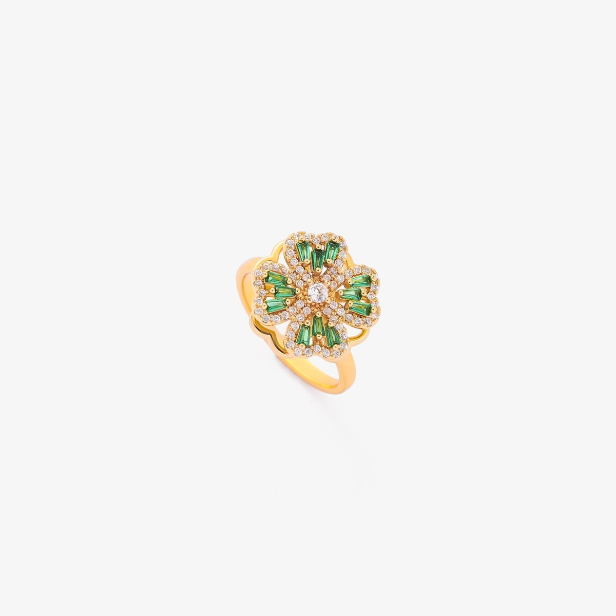Anello Rotante Trifoglio | Dorato con Pietre Verdi