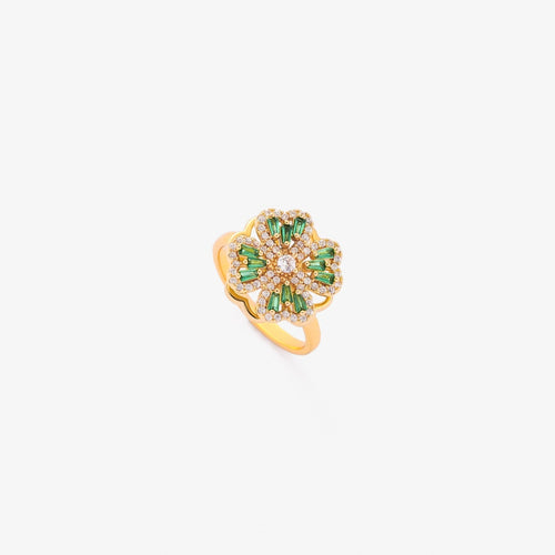 Anello Rotante Trifoglio | Dorato con Pietre Verdi