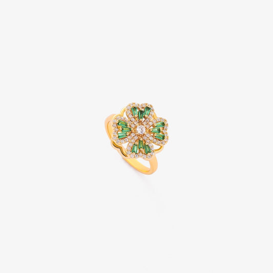 Anello Rotante Trifoglio | Dorato con Pietre Verdi