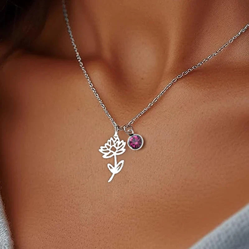 Collana Personalizzata con Pietra e Fiore del Mese di Nascita