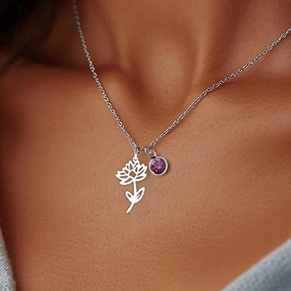 Collana Personalizzata con Pietra e Fiore del Mese di Nascita