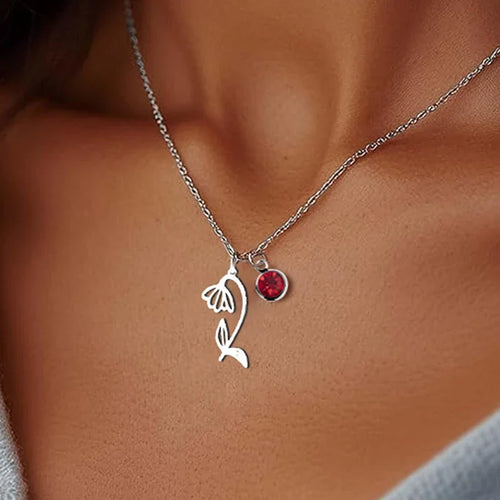 Collana Personalizzata con Pietra e Fiore del Mese di Nascita