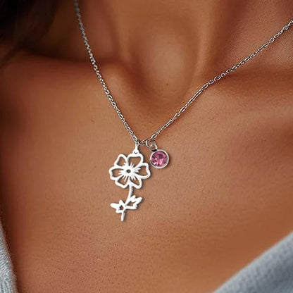 Collana Personalizzata con Pietra e Fiore del Mese di Nascita