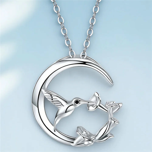 Collana con Pendente Vintage in Argento a Forma di Uccello Lunare