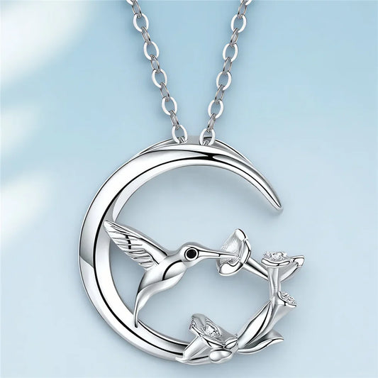 Collana con Pendente Vintage in Argento a Forma di Uccello Lunare