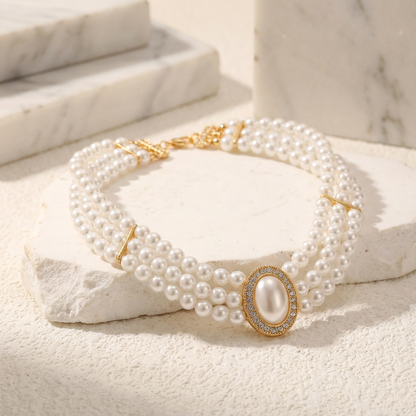Collana Choker a Tre Fili di Perline Color Turchese | Dorata