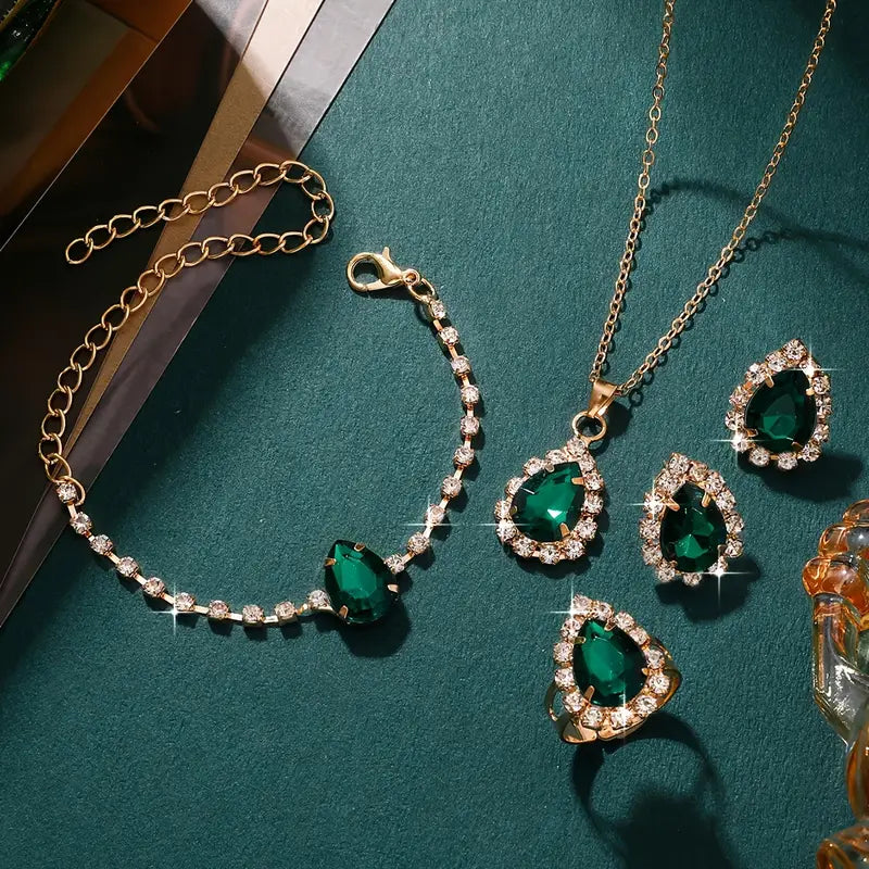Parure Elisandre Vermont | Dorata con Gocce Verde Smeraldo
