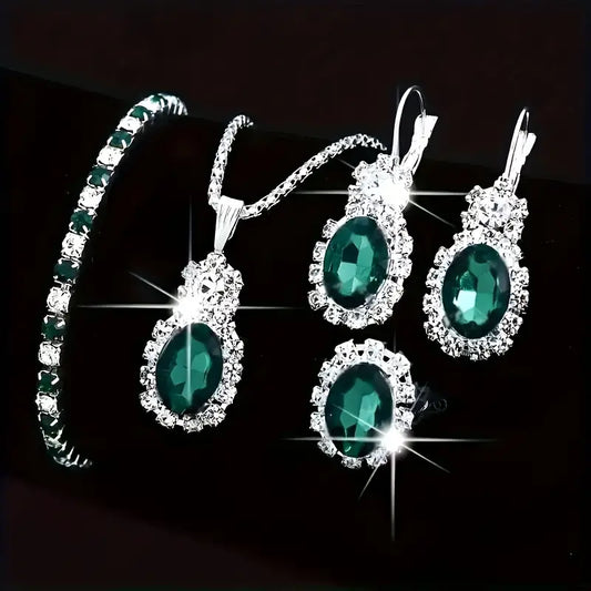 Set di Gioielli Seloria Grevalyn | Color Oro Bianco e Verde Smeraldo