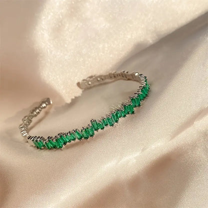 Bracciale Rigido Milena Thalys | Color Oro Bianco e Verde Smeraldo