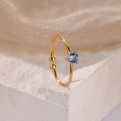 Anello Regolabile Aperto con Pietra del Mese, in Acciaio Titanio Placcato Oro 18K