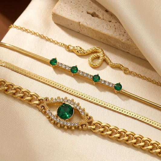 Set di Bracciali con Charm in Oro e Smeraldo