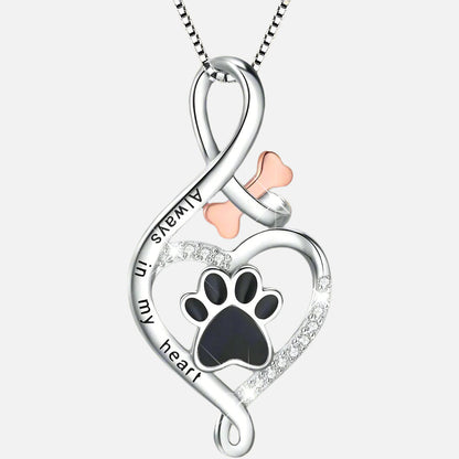 Collana Zampa e Infinito in Argento 925 con Cuore e Osso