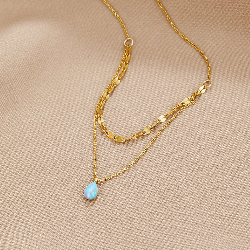 Collana a strati a goccia blu in opale