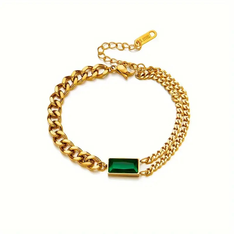 Bracciale Groumette Elodie Veyrac | Dorato con Pietra Verde Smeraldo