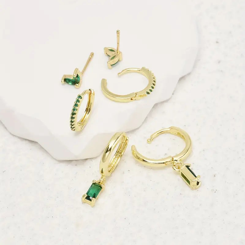 Set 3 Paia di Orecchini Fiorenza Viridelle | Dorati Verde Smeraldo