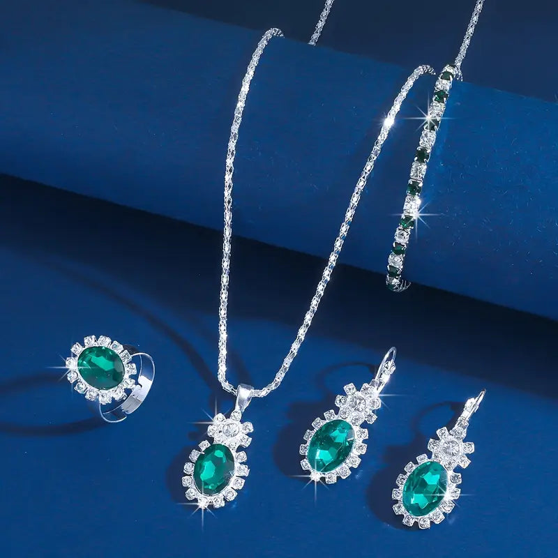 Set di Gioielli Seloria Grevalyn | Color Oro Bianco e Verde Smeraldo