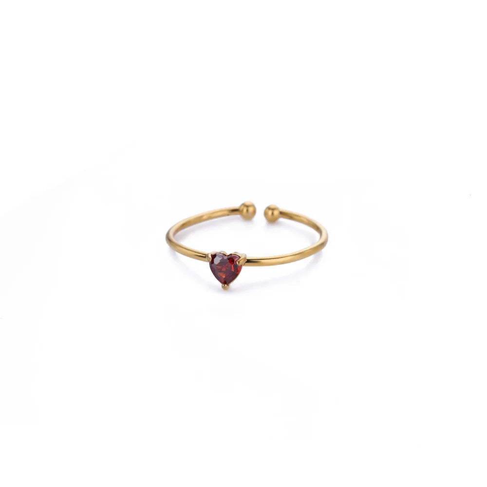 Anello Regolabile Aperto con Pietra del Mese, in Acciaio Titanio Placcato Oro 18K