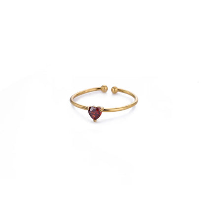 Anello Regolabile Aperto con Pietra del Mese, in Acciaio Titanio Placcato Oro 18K