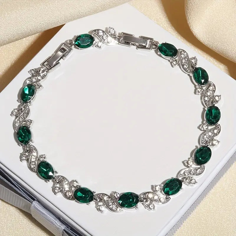 Bracciale Giada Bellini | Color Oro Bianco e Verde Smeraldo