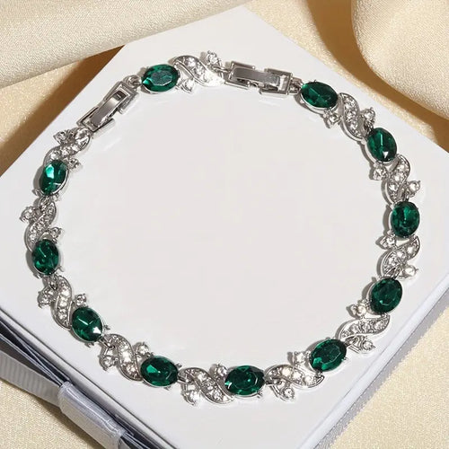 Bracciale Giada Bellini | Color Oro Bianco e Verde Smeraldo