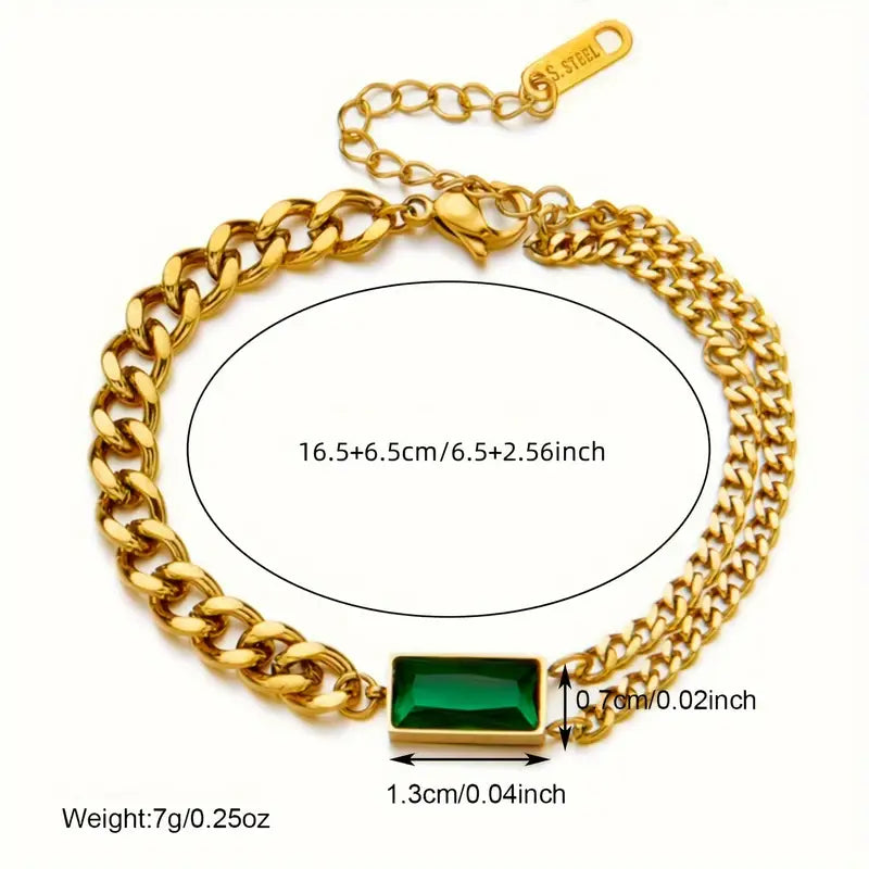 Bracciale Groumette Elodie Veyrac | Dorato con Pietra Verde Smeraldo
