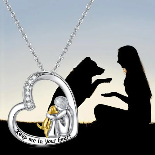 Collana Cuore Ragazza e Cane in Argento 925 con Zirconi