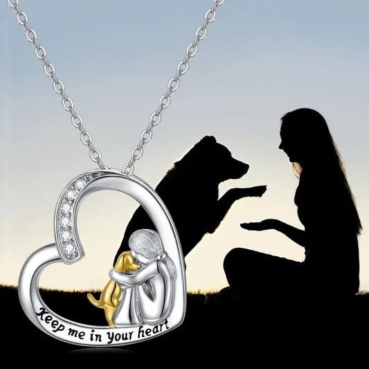 Collana Cuore Ragazza e Cane in Argento 925 con Zirconi