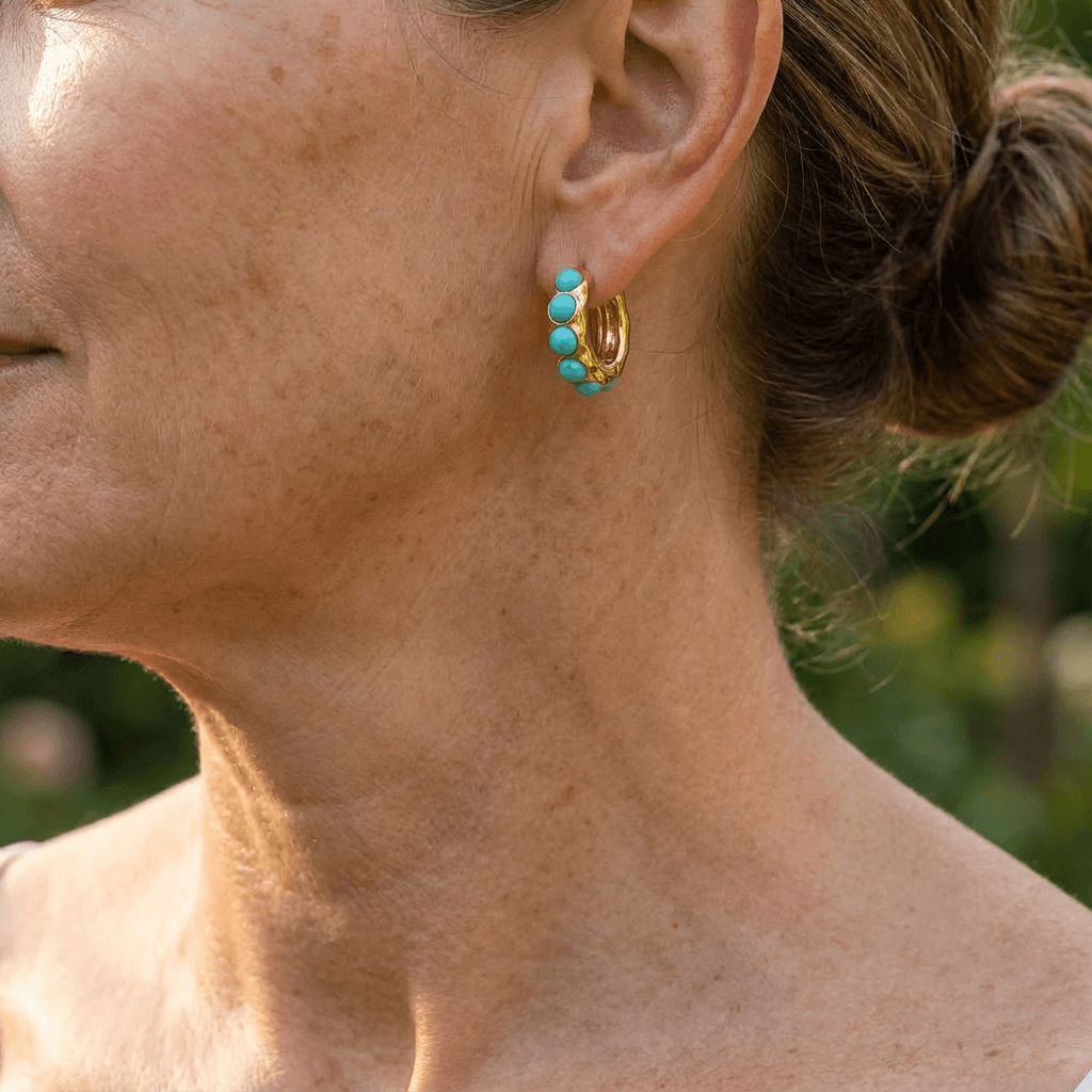 Orecchini a Cerchio con Cabochon Color Turchese | Dorati