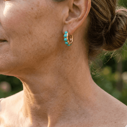 Orecchini a Cerchio con Cabochon Color Turchese | Dorati