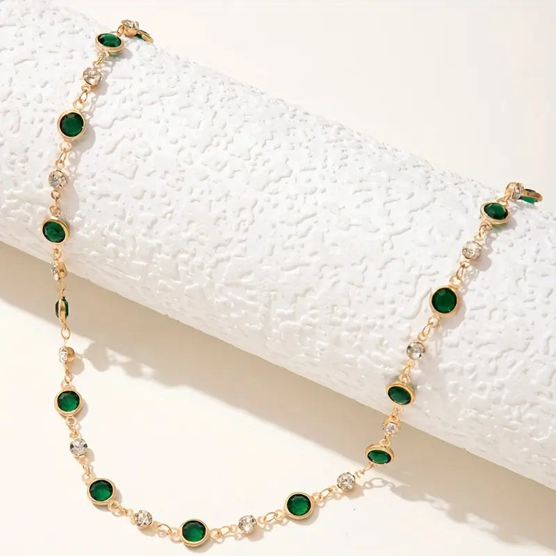 Collana Elira Vescari | Dorata con Pietre Verde Smeraldo