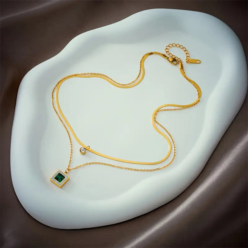 Collana Tirena Valeure | Dorata con Pendente Verde Smeraldo