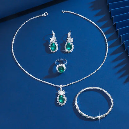 Set di Gioielli Seloria Grevalyn | Color Oro Bianco e Verde Smeraldo