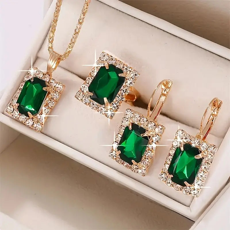 Set di Gioielli Sylvara Greenveil | Dorato con Pietre Verde Smeraldo