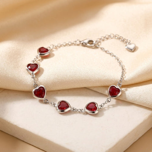 Bracciale a Catena Cuore di Rubino Argento