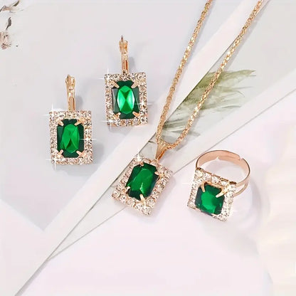 Set di Gioielli Sylvara Greenveil | Dorato con Pietre Verde Smeraldo