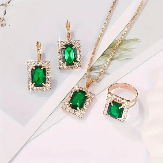 Set di Gioielli Sylvara Greenveil | Dorato con Pietre Verde Smeraldo