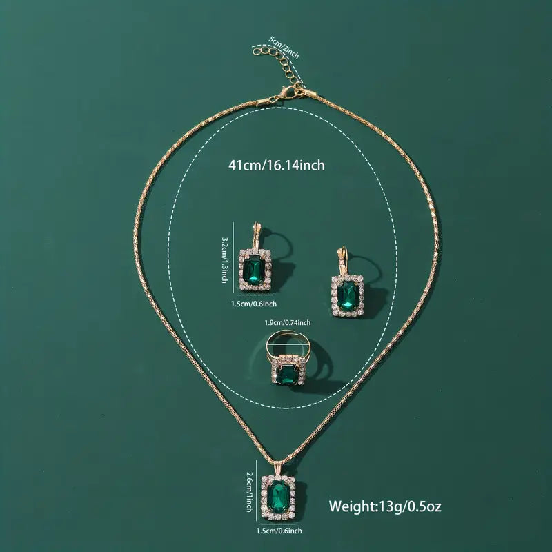 Set di Gioielli Sylvara Greenveil | Dorato con Pietre Verde Smeraldo