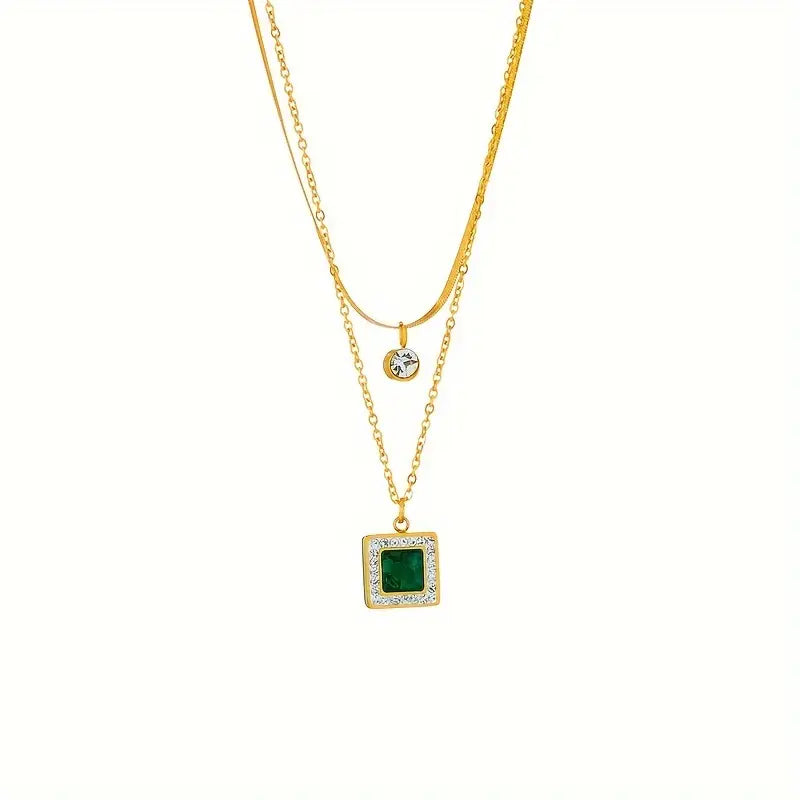 Collana Tirena Valeure | Dorata con Pendente Verde Smeraldo