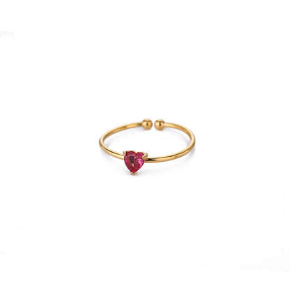 Anello Regolabile Aperto con Pietra del Mese, in Acciaio Titanio Placcato Oro 18K